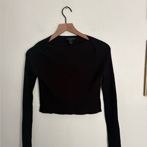 All Saints Black Long Sleeve Square Neck Ribbed Crop Top Women’s Medium Chic NEW